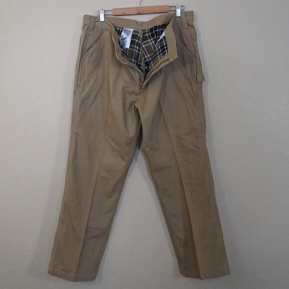Carhartt 42X30 Plaid Fleece Lined Relaxed Fit Work Pants Carpenter Khaki Rugged - Picture 1 of 11